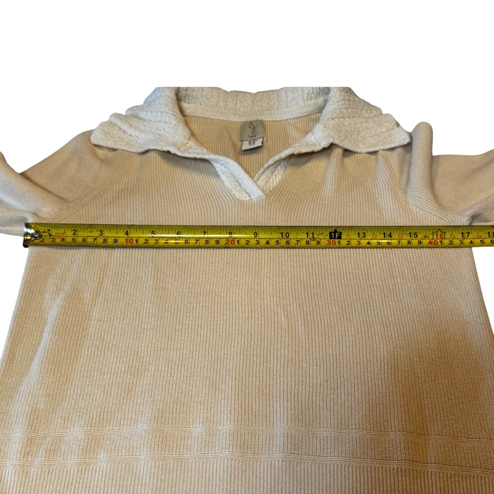 Joie Cream Ribbed Cotton Blend V-Neck Polo Sweater Medium - Picture 3 of 6